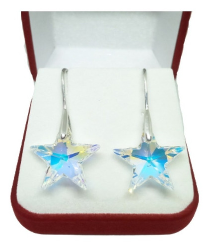 Aros De Plata 925 Cristal Swarovski Estrella Aurora Boreal