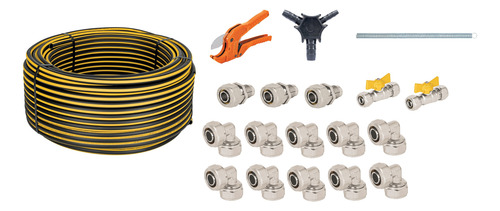 Kit De Instalacion Pe Al Pe Para 1 Servicio 15m Conexiones Negro Con Amarillo