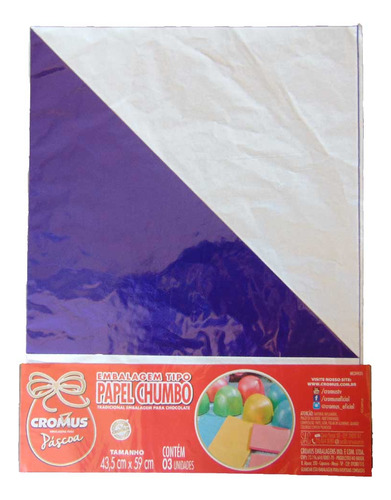 Papel Chumbo Azul Intenso De Embrulho 43,5x59cm C/3 Cromus