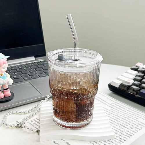 Q Taza De Vidrio Con Tapa Y Pajita,juego De Tazas De Café