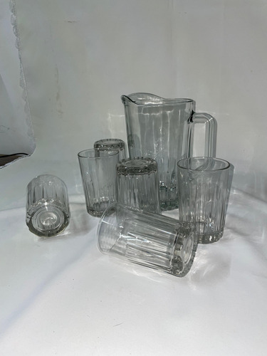 Set Jarra De Vidrio C/7 Vasos Kristalino - Crisa Blanco Transparente