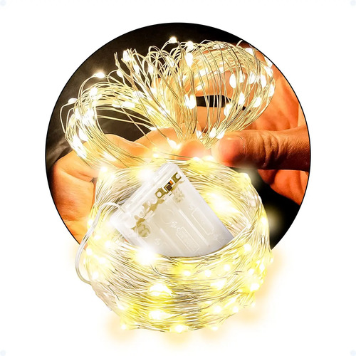 Fio Fada Cordão Decorativo Branco Quente 10 Metros USB e Pilhas