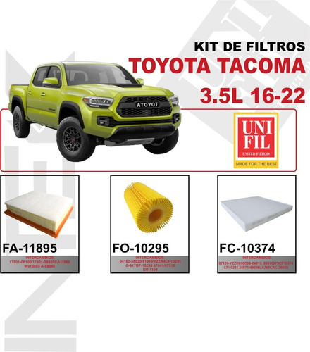 Kit Filtros Toyota Tacoma 3.5 2017 2018 2019 2020 2021 2022