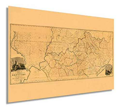 Historix Vintage 1818 Kentucky State Map From Actual Survey 