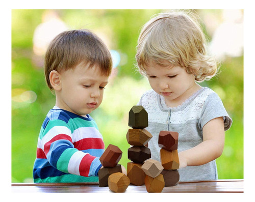 Tithaking Natural Wooden Blocks Colored Wooden Stones Apilan
