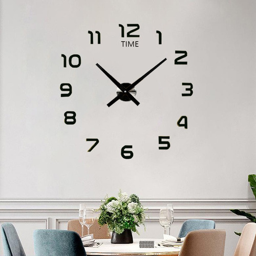 Reloj De Pared Mute 3d Grande Números Negros 120cm
