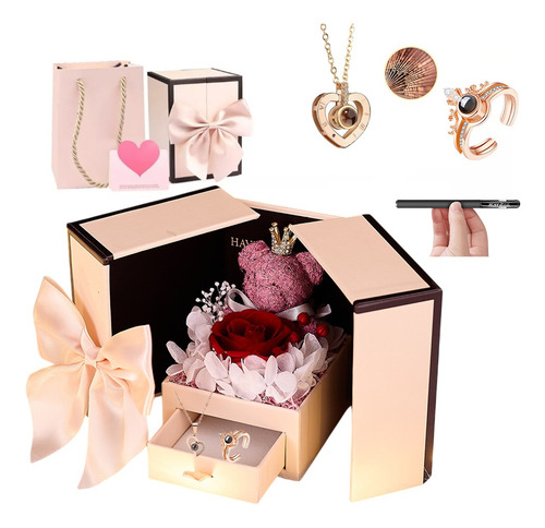 Flores Artificial Rosa Y Oso Regalos Decorativas Para Mujer Rojo