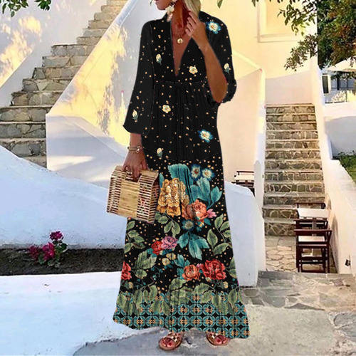 Vestido Floral Extra Largo De Dama Vacaciones Playa