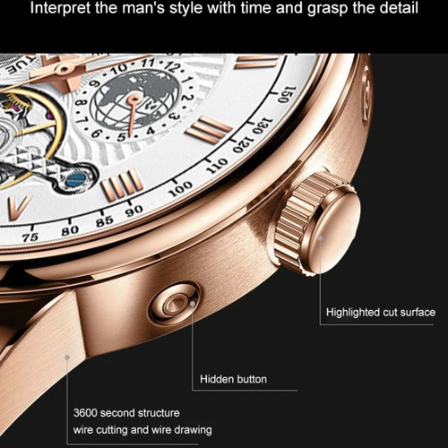 Relojes Mecánicos Poedagar Tourbillon Calendar Color Del Bisel Rose White