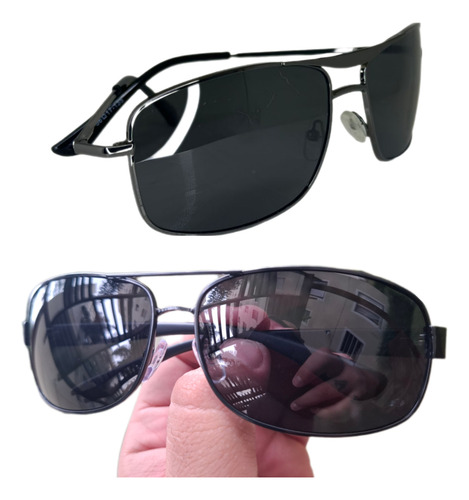 Kit 2 Óculos De Sol Quadrado Retro Pesca Polarizado Espelho Preto Preto Preto
