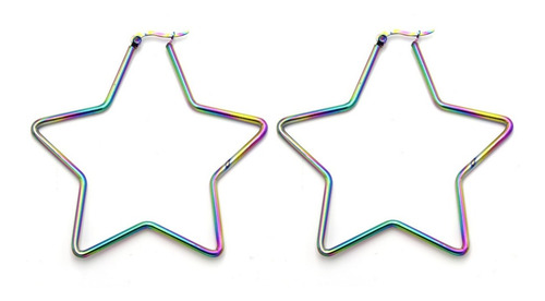 Aretes Acero Ionizado Arracada Estrella Unicorn Arcoiris