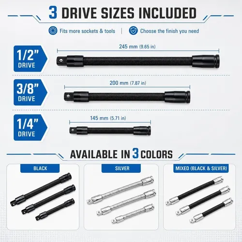 1/2 1/4 3/8 Flexible Shaft Extension Extender, Flex Socket