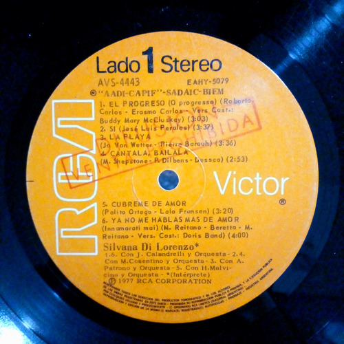 Silvana Di Lorenzo Disco De Vinilo 1977 Tapa Generica Vg