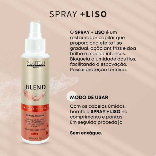Perfume Para Cabelo Blend Plattelli 200ml Liso Dos Sonhos