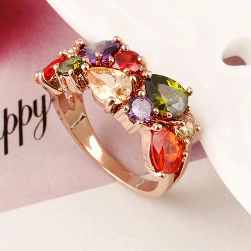 Anillo De Moda Multicolor Oro Rosa Baño