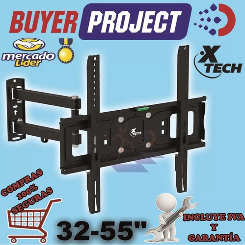 Imagen 2 de 7 de Soporte Tv Led 32-55'' Xtech Xta-425 Incl +/-12° Gira 180°