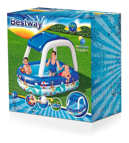 Imagen 7 de 7 de Alberca Inflable Infantil En Forma De Lancha/bote Con Techo