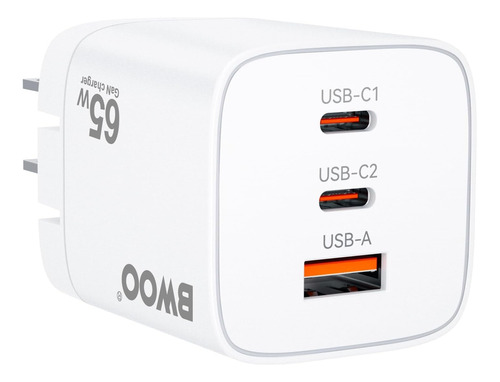 Cargador De Pared Gan Rápido 65w Usb-c X2 Usb-a X1  Plegable