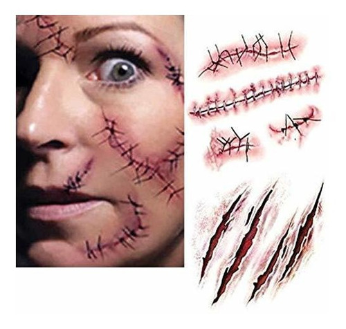 Imagen 1 de 7 de Maquillaje - Halloween Costume Zombie Scars Tattoos 2 Pack L