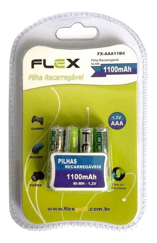 Pilha Bateria Palito Aaa 4 Unid Recarregável 1100mah Flex