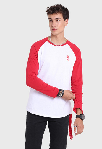 Imagen 2 de 5 de Polera Manga Larga Bicolor Hombre Soviet Spo2734bl
