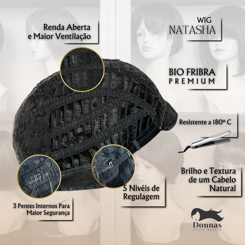 Peruca Curta Lisa Ondulada Natasha Bio Fibra Short Bob Wig