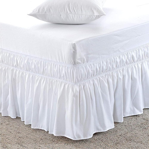 Ben&jonah Easywrap White Elastic Ruffled Bed Skirt With 16  