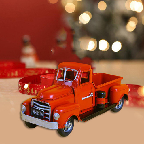 Camión De Granja Navideño, Coche De Metal, Mesa De Rojo