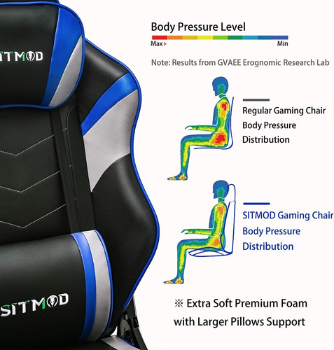 Silla Gamer Reclinable Masajes Apoya Pies Reforzado Premium