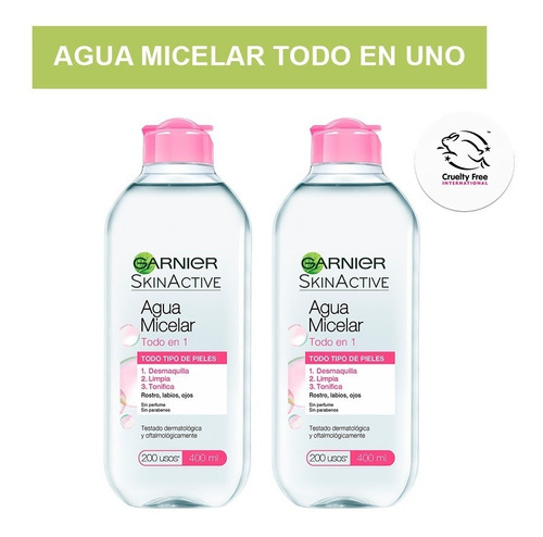 Pack Agua Micelar Garnier Todo En 1 Limpieza Facial 2 Unidades