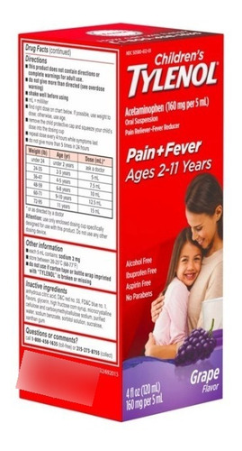 Imagen 1 de 4 de Children´s Tylenol Acetaminophen Suspensión 160mg Per 5ml