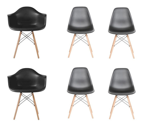 Combo 4 Sillas + 2 Sillones Dsw Diseño Madera - Eames Color de la estructura de la silla Negro