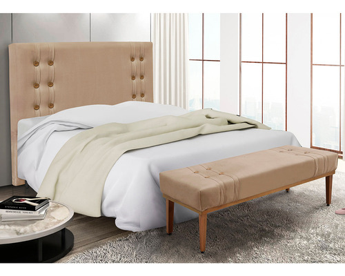 Kit Recamier E Cabeceira Santorini Spz 195cm King Suede Cor Bege-1100