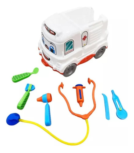 Camión Ambulancia Grande + Kit Primeros Auxilios Irv Toys Color Blanco