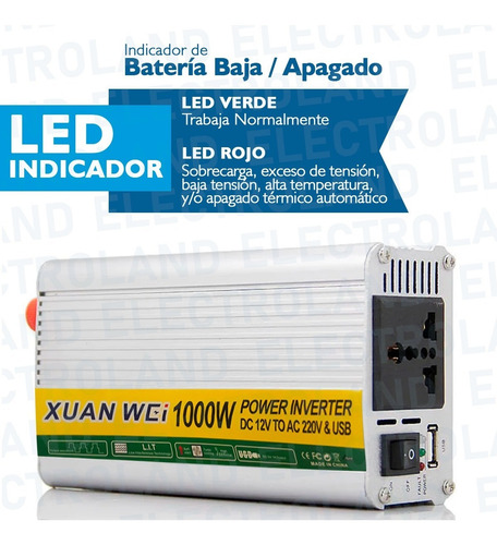 Imagen 4 de 10 de Inversor De Corriente Conversor 1000w 12v - 220v Dc A Ac