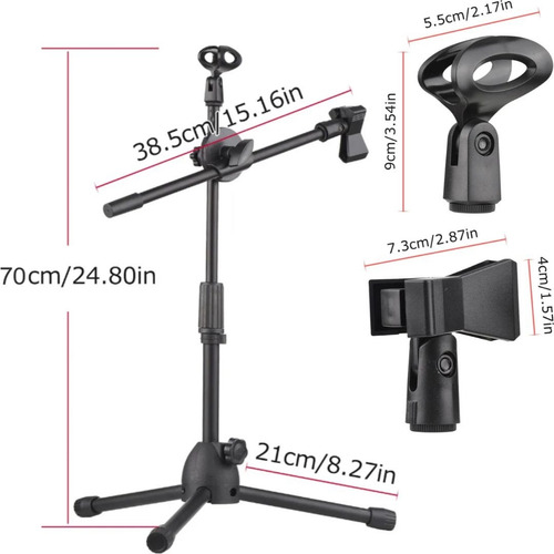 Pedestal Suporte Tripé Para Microfone Duplo Altura 40 A 90cm