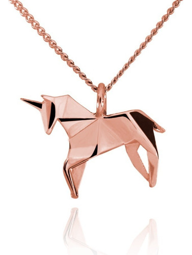 Dije Origami Unicornio De Plata Con Acabado En Oro Rosa Color Rosa Claro