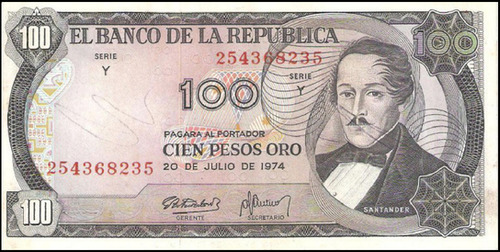 Billete Antiguo 100 Pesos Oro Colombiano 