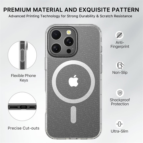 Funda Para Iphone 16 Pro Transparente Glitter Mybat Transparente Funda Magsafe Mybat Pro Savvy Seriee Iphone 16 Pro- Altamente Transparente Transparente / Transparente Transparente