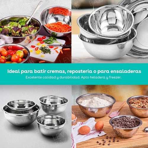 Imagen 3 de 9 de Set X3 Ensaladeras Bowls Acero Inoxidable Reforzado Cocina