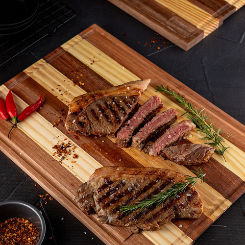 Kit Tábua De Corte De Carne 45cm Com Garfo E Faca Churrasco