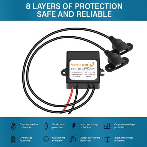 Dc 12v 24v A 5v 6a 30w Adaptador Convertidor Buck Usb Hembra