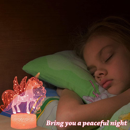 Luz Nocturna De Unicornio 3d, Lámpara De Ilusión Led Con Con