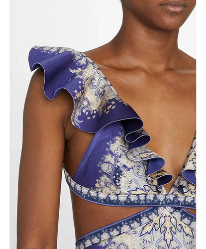 Traje De Baño De Una Pieza Azul Marino De Fibra De Poliéster
