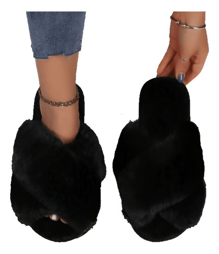 Pantuflas Dama Mujer Peluche Cruzadas Viscoelástica 36 - 39