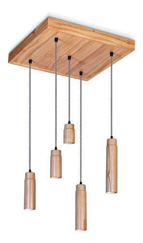 Imagen 2 de 2 de Lámpara Colgante 5 Luces De Madera Con Base Cuadrada Ubid