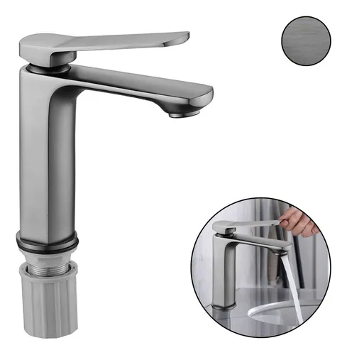 Grifería Lavamanos Monocontrol Baja Gunmetal Antihuellas Met Acabado Mate Color Gris