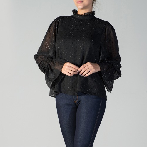 Imagem 2 de 6 de Blusa Electra Preta Manga Longa - Estela Maris Moda