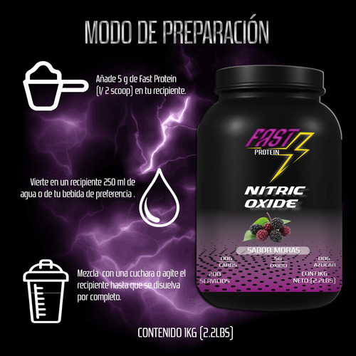 Óxido Nítrico Fast Suplement 1kg 200 Serv Varios Pre Entreno Mora