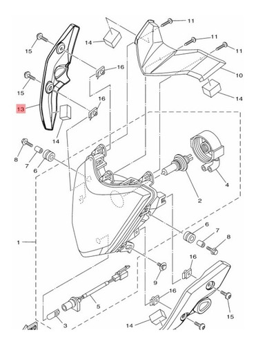 Cubre Óptica Lateral Derecho Negro Fz16 Orig Yamaha -panella